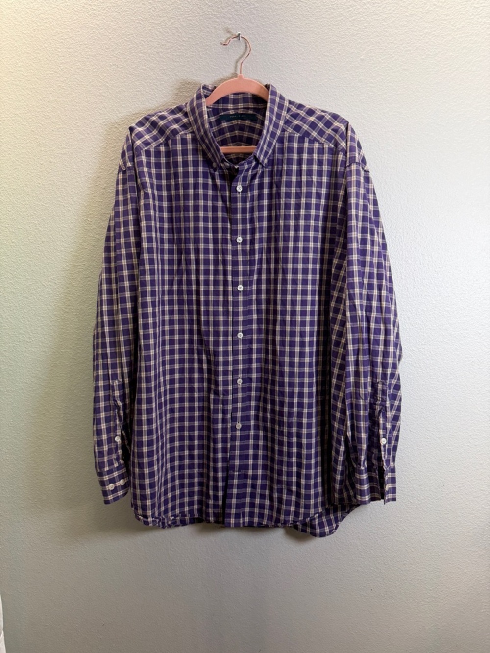 Perry Ellis Purple and White Plaid Button-Down Shirt